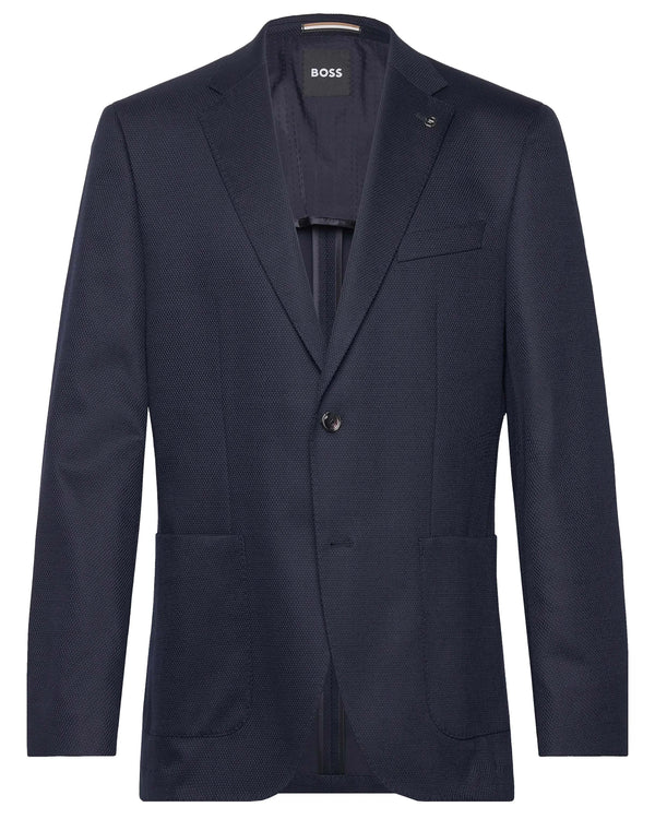 Boss 'H-Janson' Single Breasted Jacket in Micro Patterned Fabric - Blue