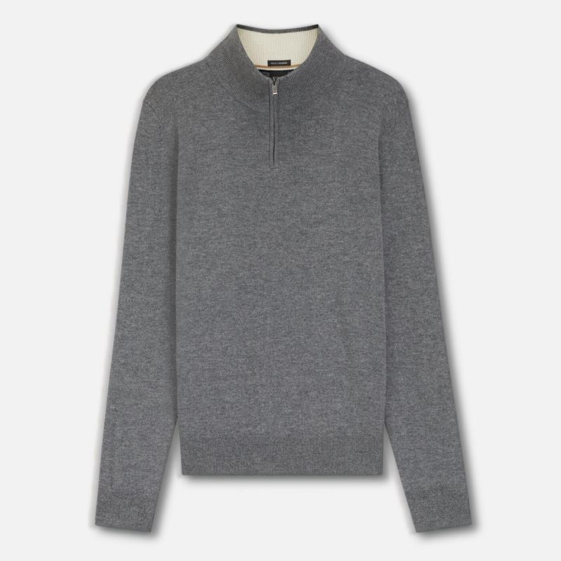 Boss Black Hemarlo Wool/Cashmere Mix Zip Neck - Grey