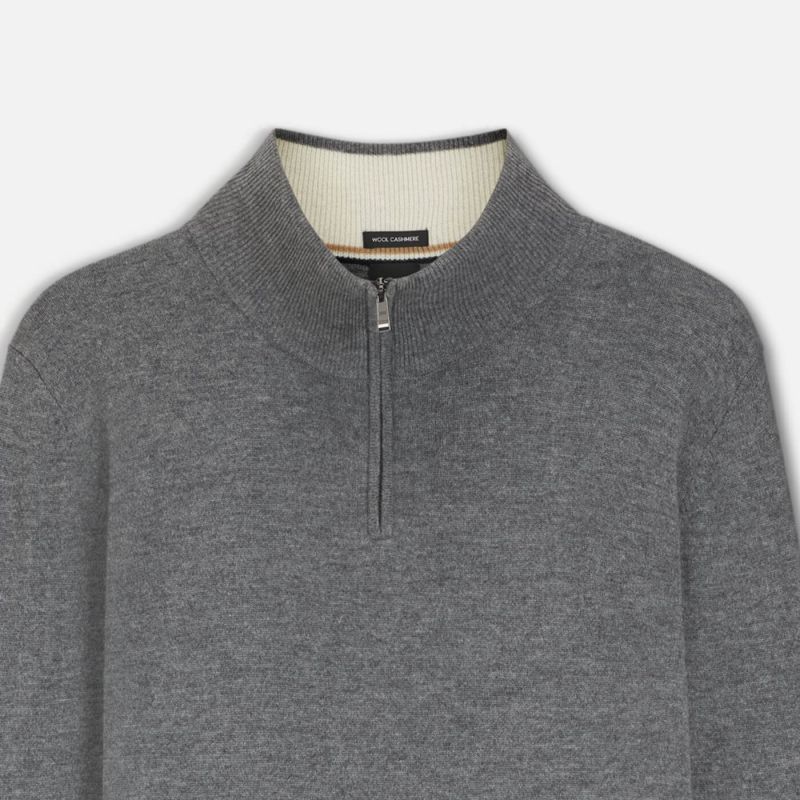 Boss Black Hemarlo Wool/Cashmere Mix Zip Neck - Grey