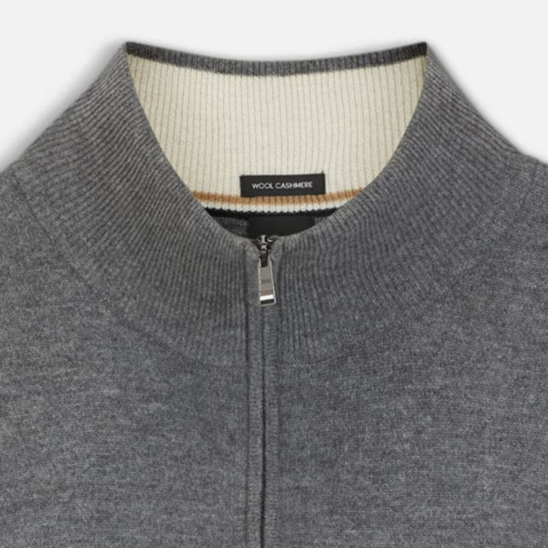 Boss Black Hemarlo Wool/Cashmere Mix Zip Neck - Grey