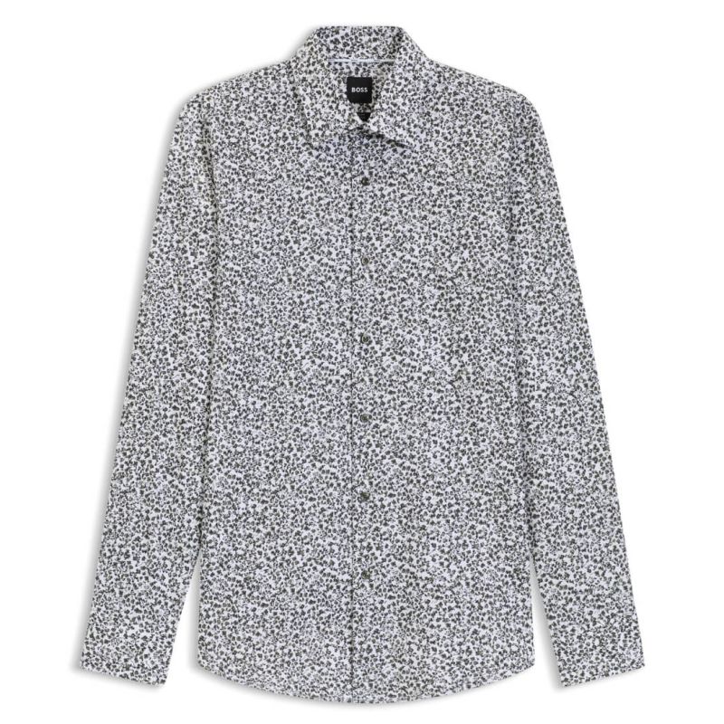 Boss Slim-fit shirt in floral-print stretch-cotton poplin - Green