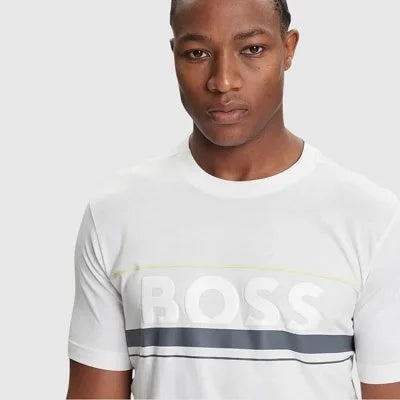 Boss Cotton-jersey T-shirt with stripes and logo - White