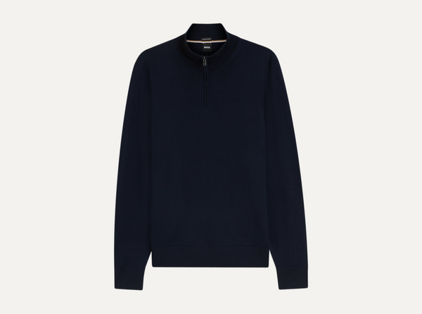 Boss Black H-Ebenji Merino Zip Neck Sweater - Blue