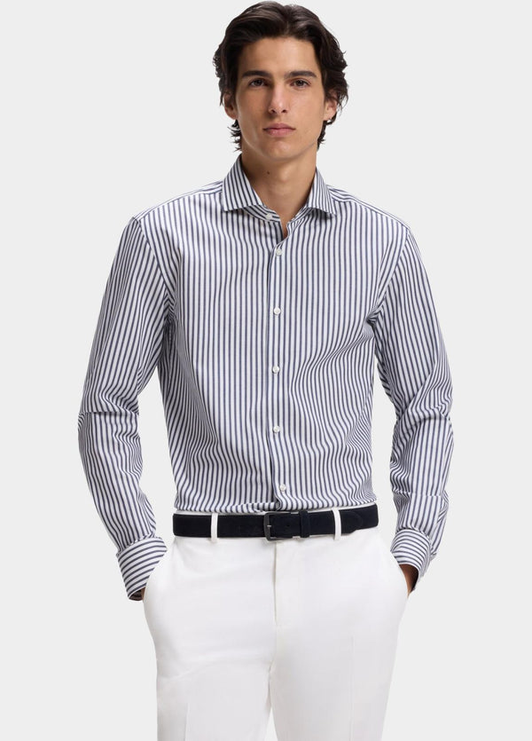 Boss Slim-fit shirt in easy-iron striped stretch cotton - Blue