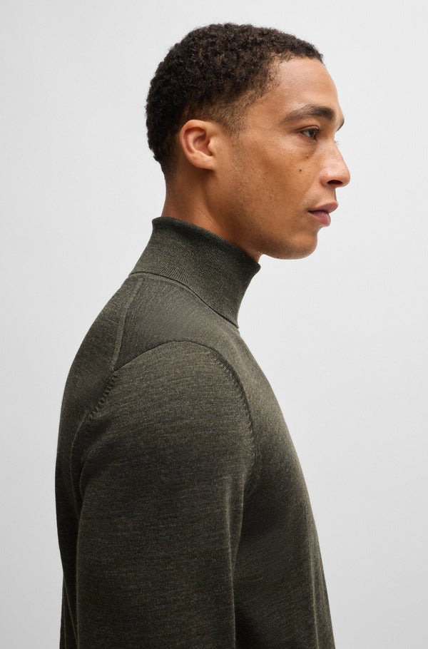 Boss Slim-Fit Rollneck Sweater in Virgin Wool - Green