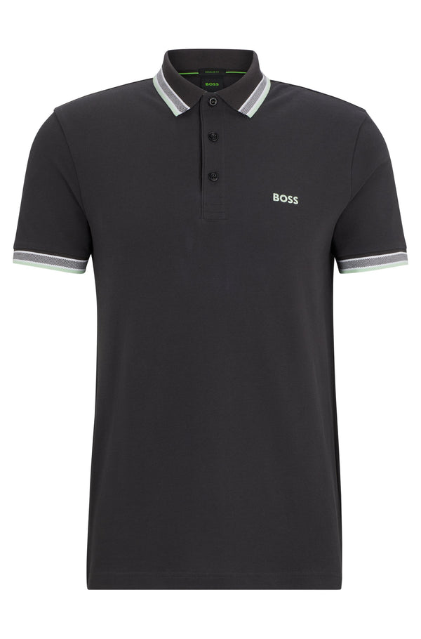 Boss Contrast Logo Cotton Polo Shirt - Grey