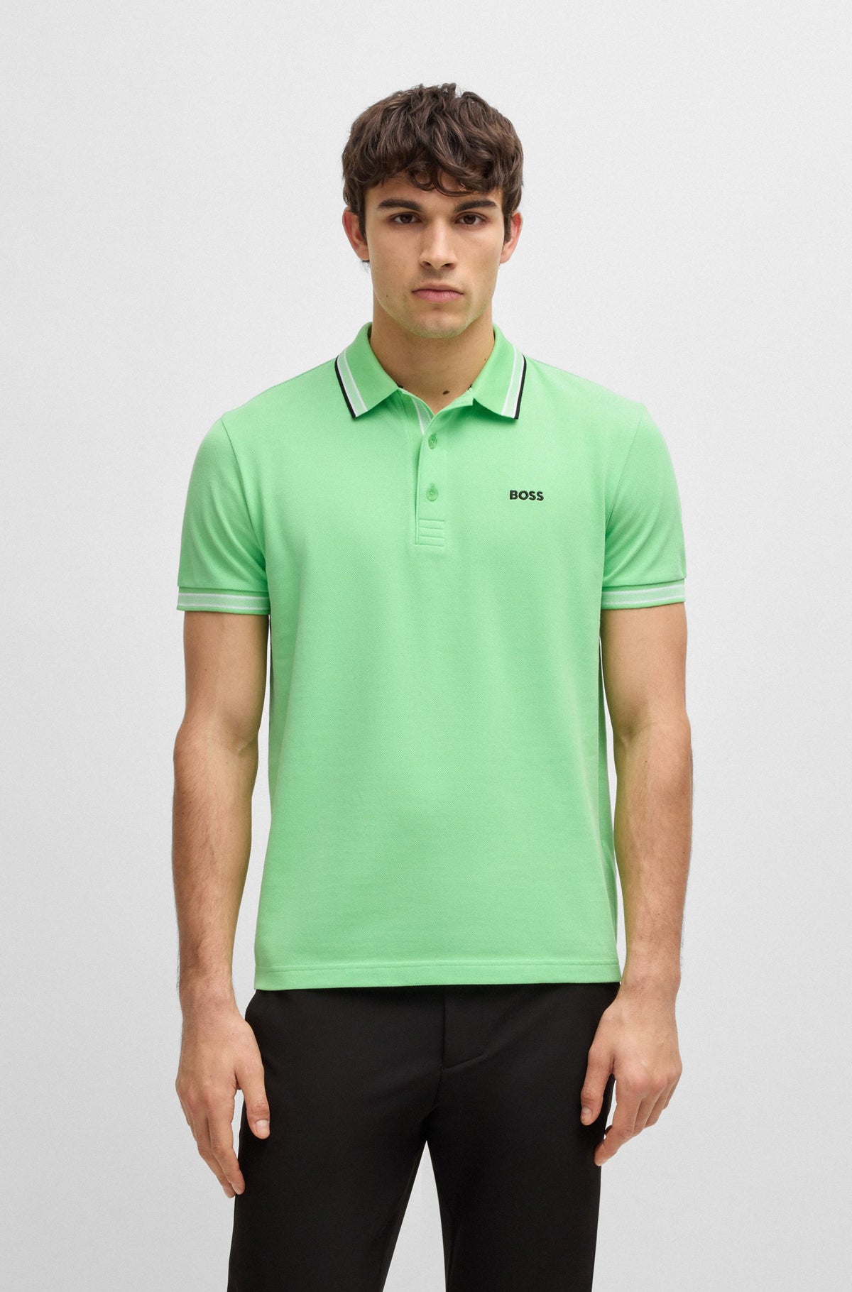 Boss Cotton-piqué Paddy polo shirt with contrast logo - Green
