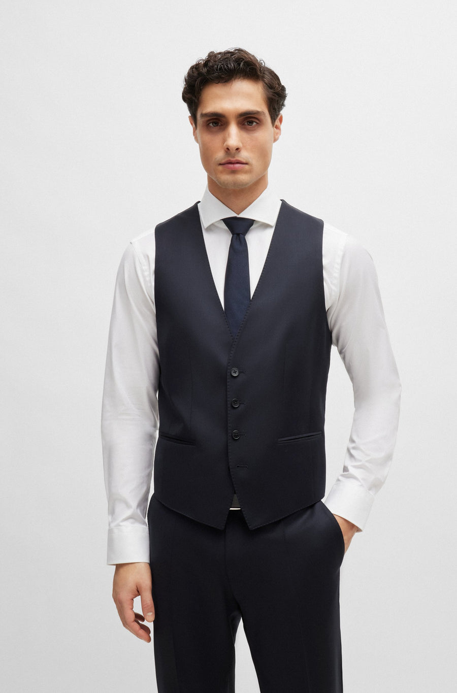 BOSS Slim Fit Virgin Wool Serge Suit Waistcoat – Navy
