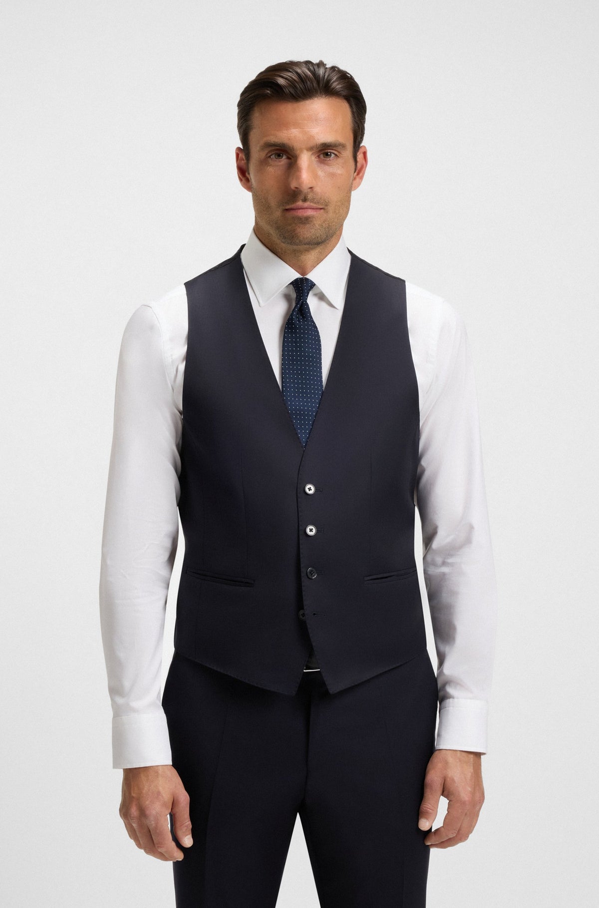 Boss Slim-fit waistcoat in virgin-wool serge - Blue