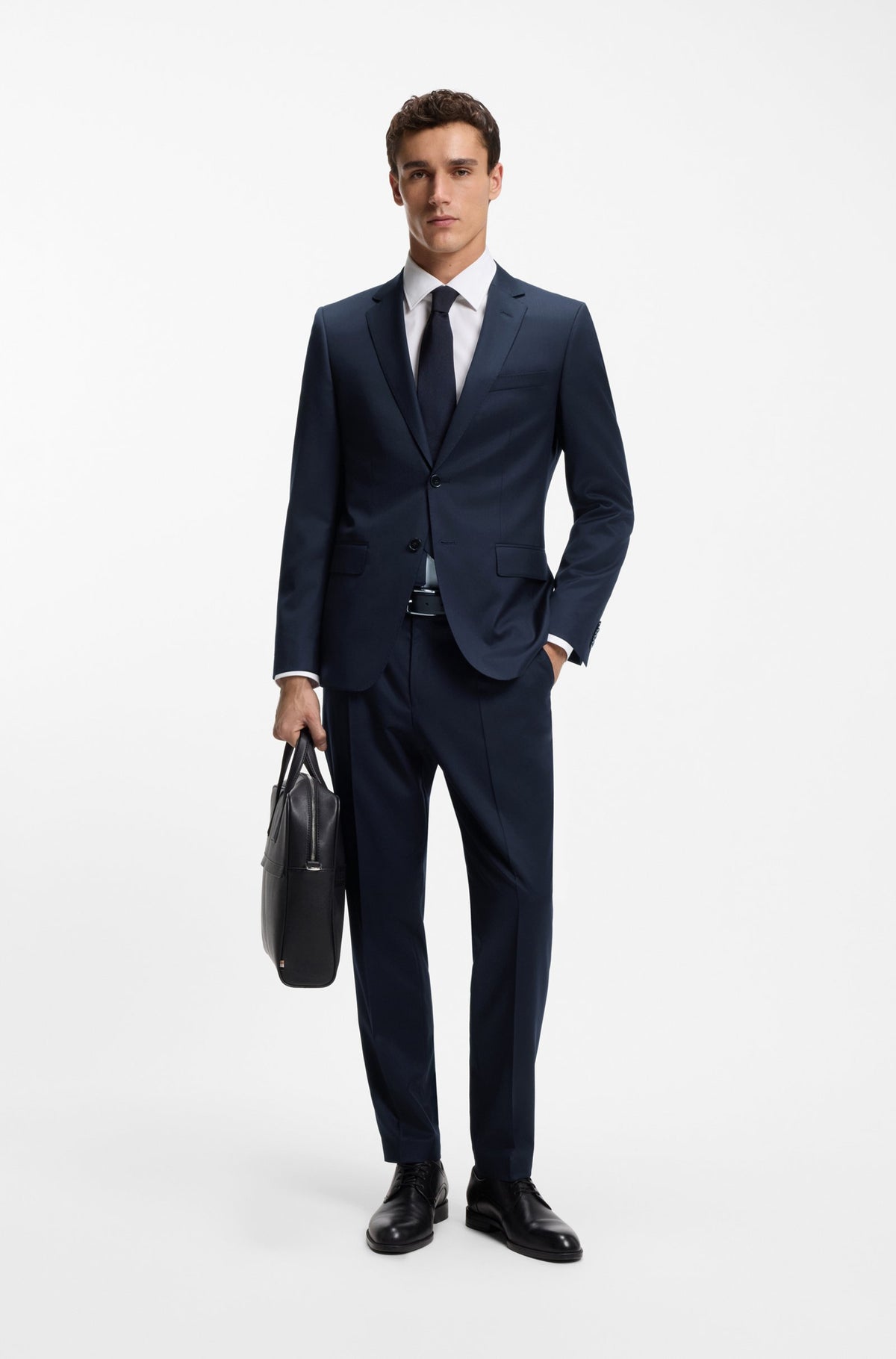 Boss Slim-fit suit jacket in virgin-wool serge - Blue