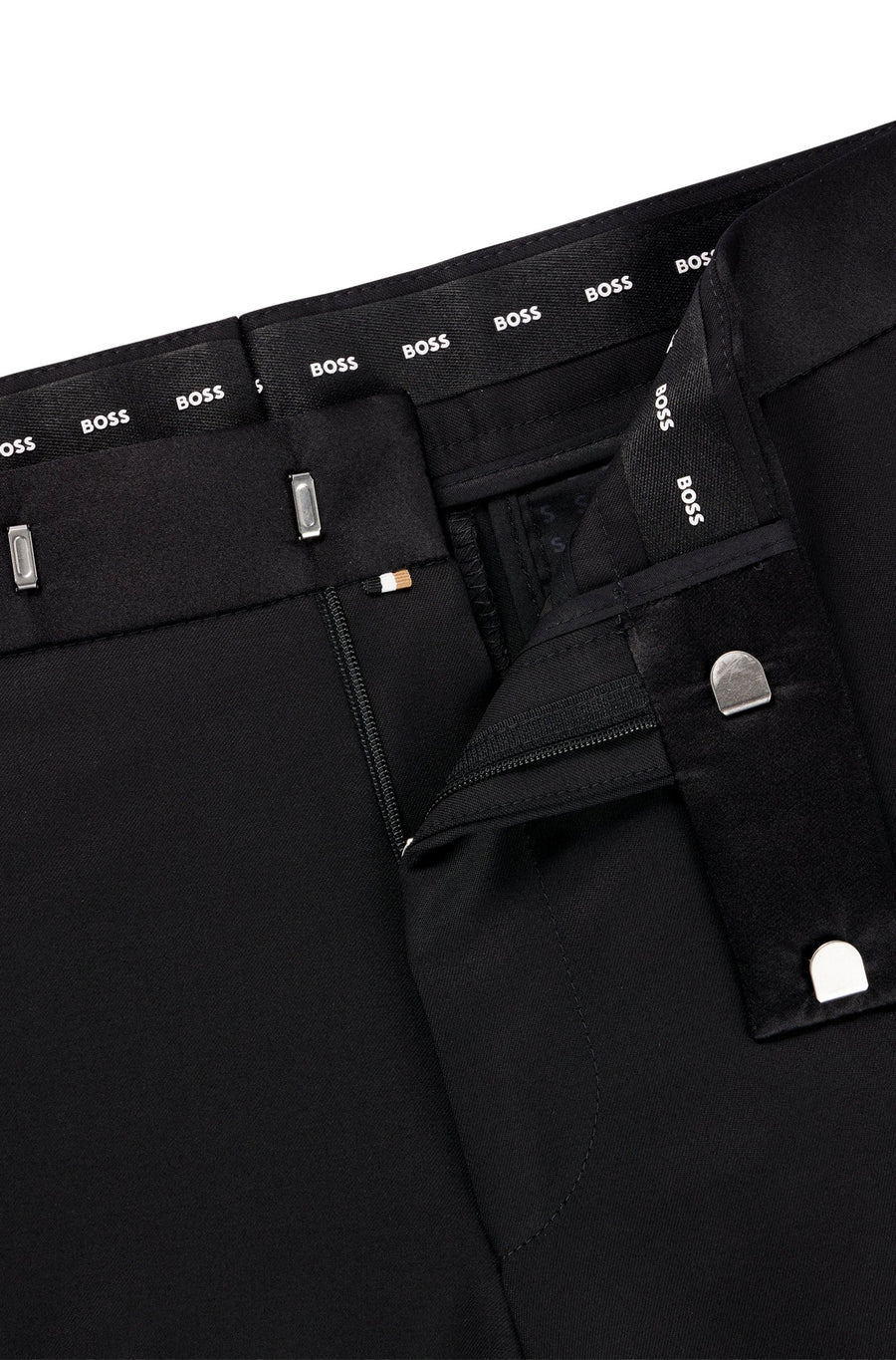 BOSS Slim Fit Virgin Wool Tuxedo Trousers – Black