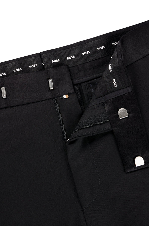 Boss Slim-fit Virgin Wool Tuxedo Trousers - Black