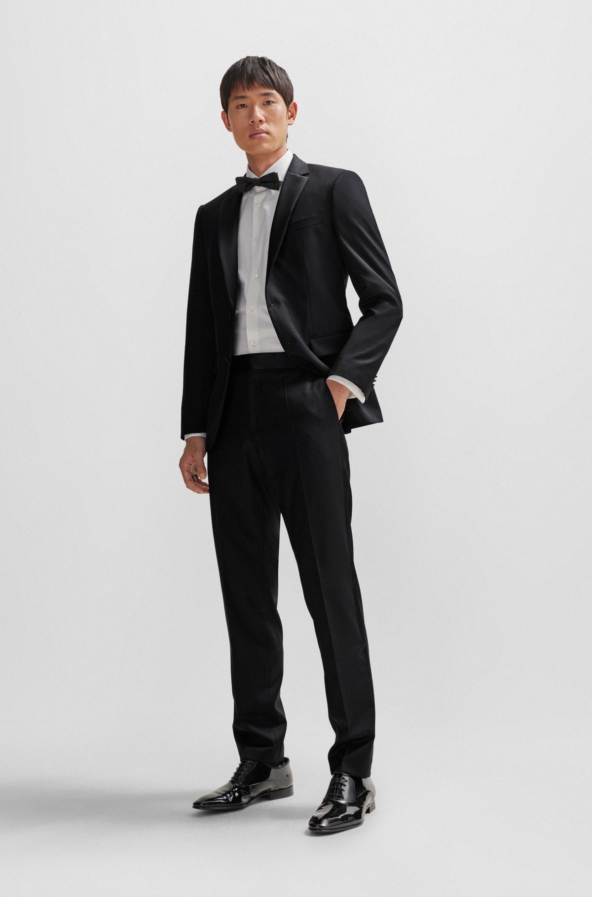 Boss Slim-fit Virgin-Wool Tuxedo Jacket - Black