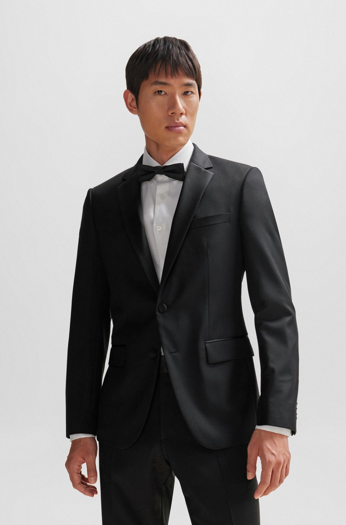 Boss Slim-fit Virgin-Wool Tuxedo Jacket - Black