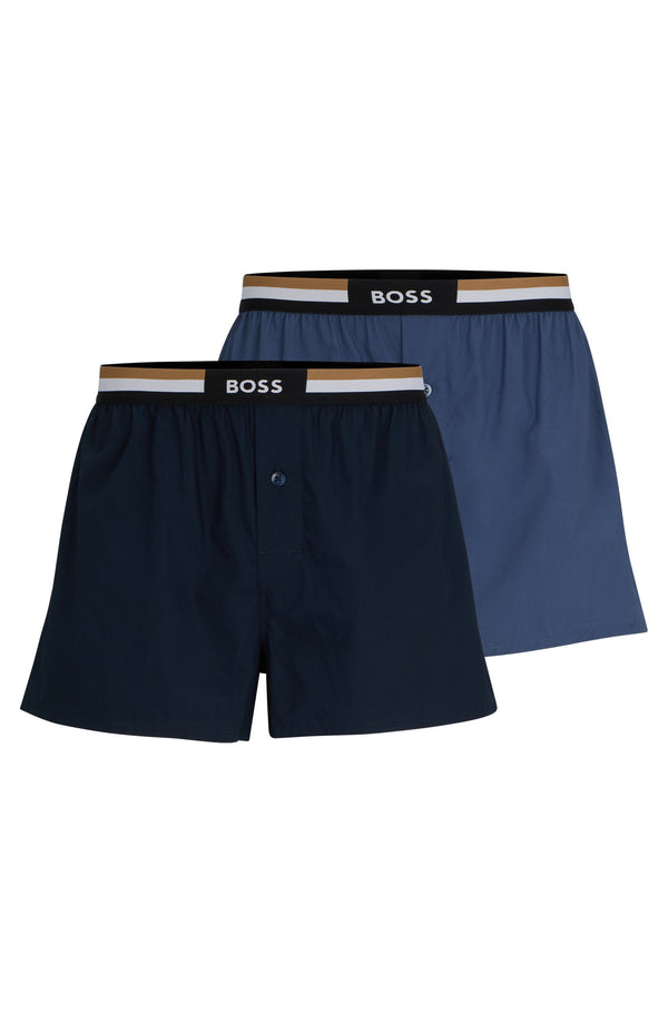 Boss Signature Waistband Two-Pack of Cotton Pyjama Shorts - Blue