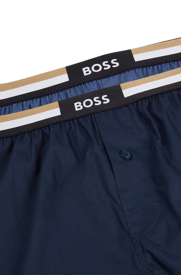 Boss Signature Waistband Two-Pack of Cotton Pyjama Shorts - Blue