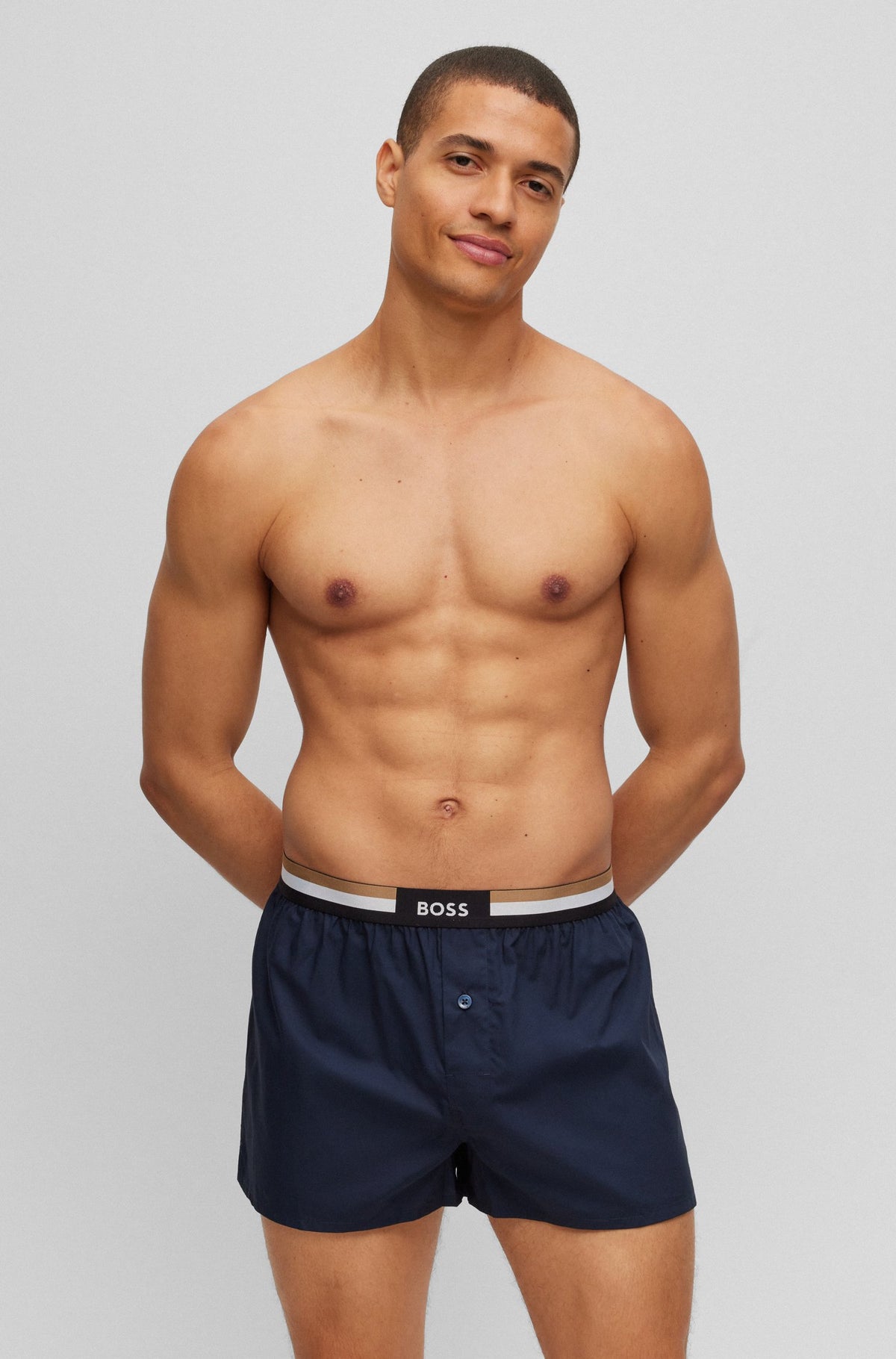 Boss Signature Waistband Two-Pack of Cotton Pyjama Shorts - Blue