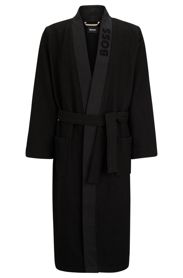 Hugo Boss Waffle-Structured Kimono Collar Dressing Gown - Black