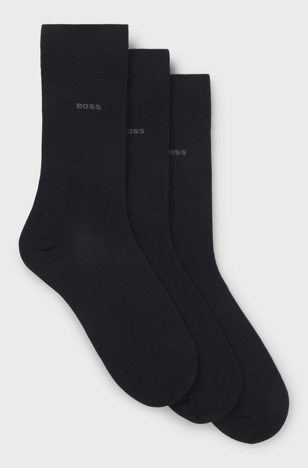 Boss Three-pack of regular-length socks in stretch fabric - Blue