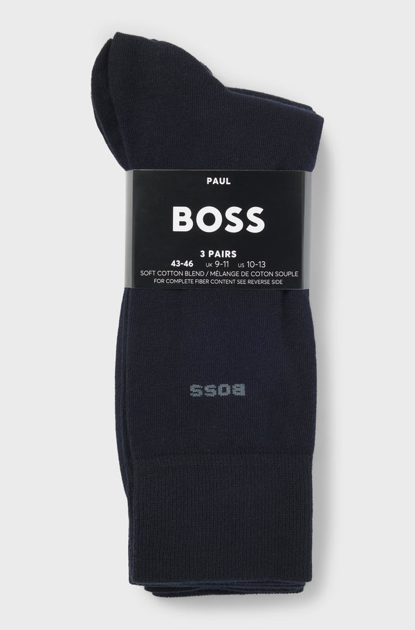 Boss Three-pack of regular-length socks in stretch fabric - Blue