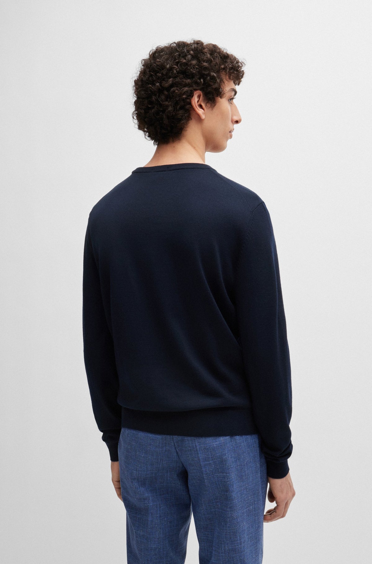 Boss Crew-Neck Sweater in Virgin Wool with Embroidered Logo - Blue