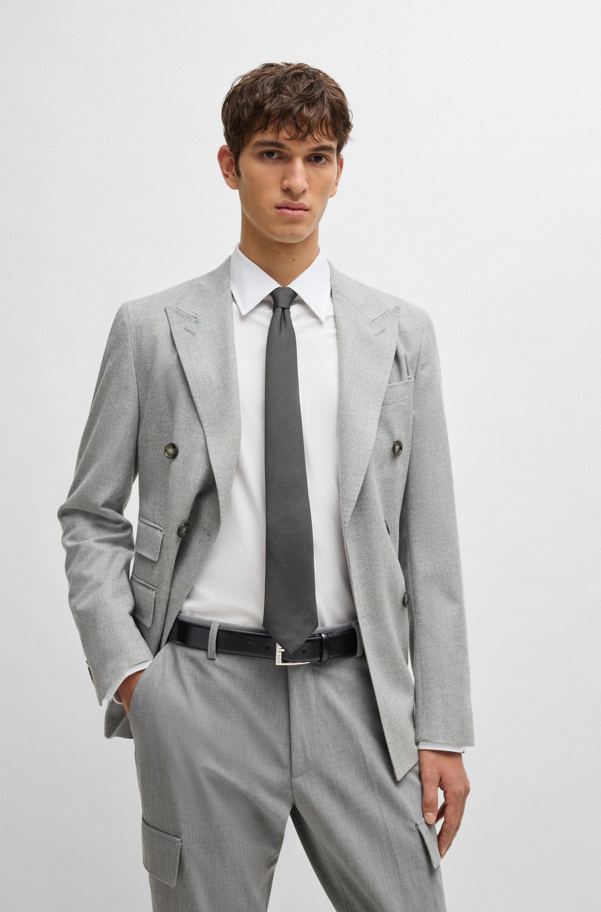 Boss Italian-made belt with branded buckle - Black