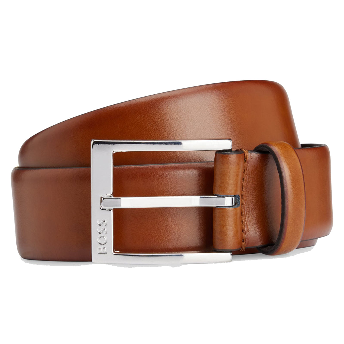 Boss Italian-made belt with branded buckle - Brown