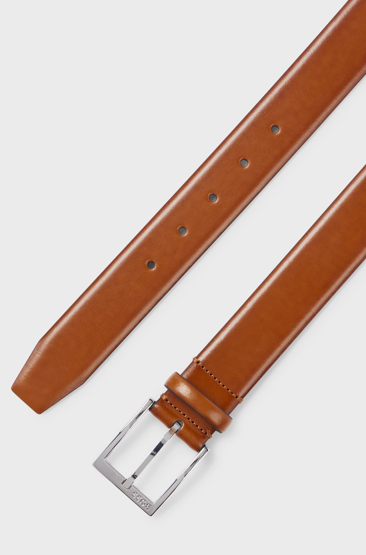 Boss Italian-made belt with branded buckle - Brown