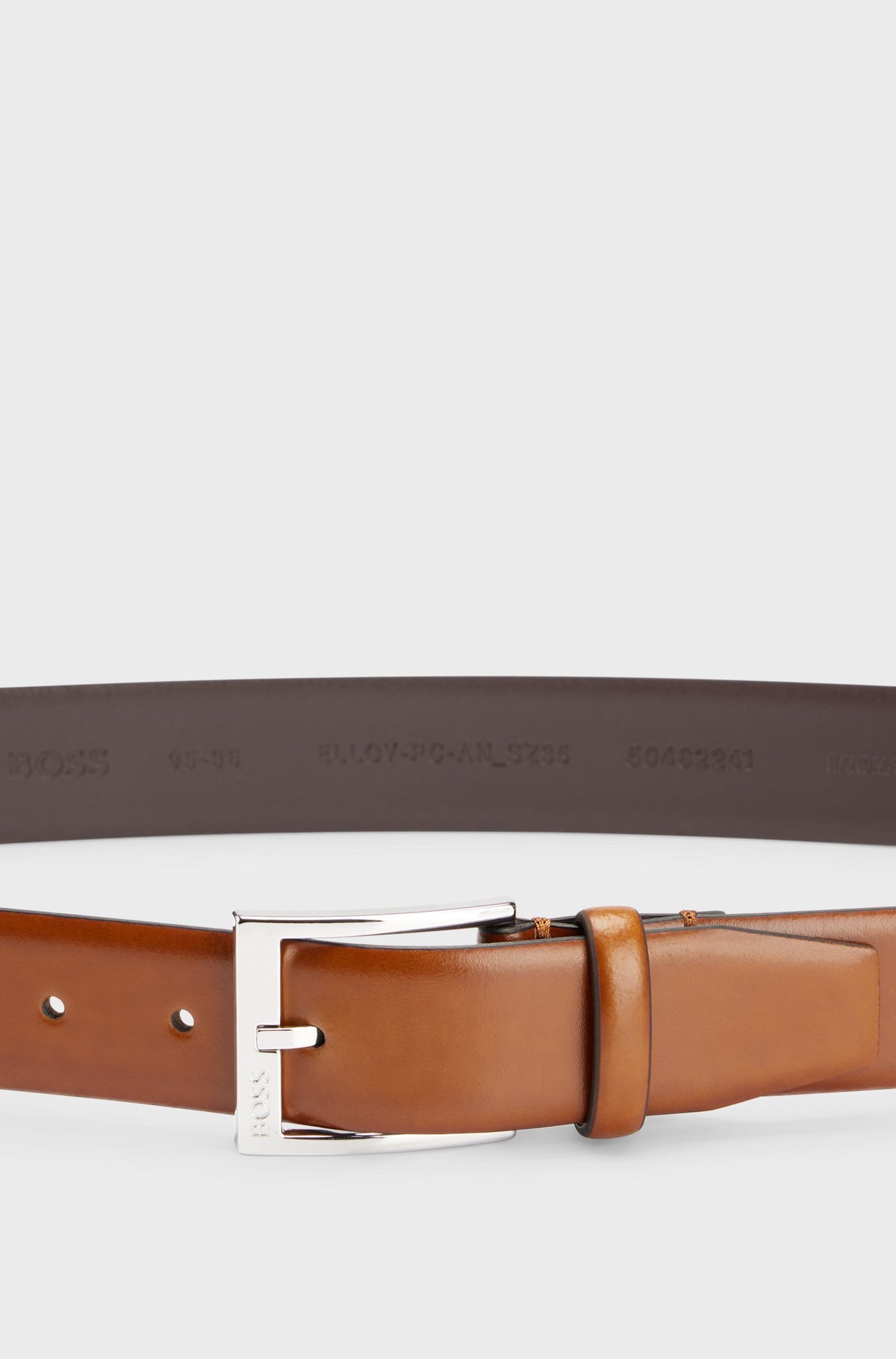 Boss Italian-made belt with branded buckle - Brown