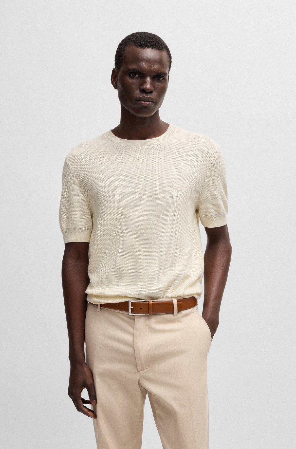 Boss Italian-made belt with branded buckle - Brown