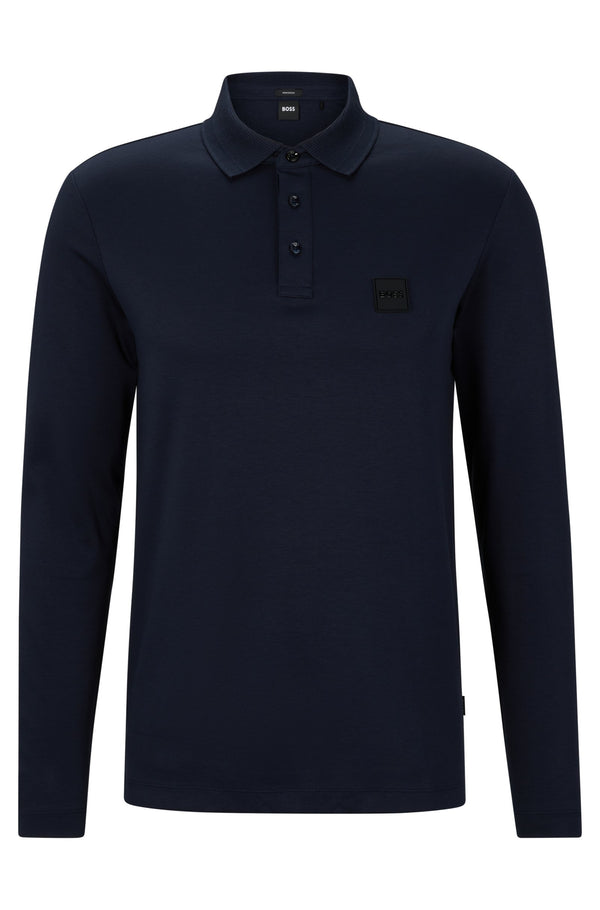 Boss Mercerised-Cotton Polo Shirt with Logo Patch - Navy