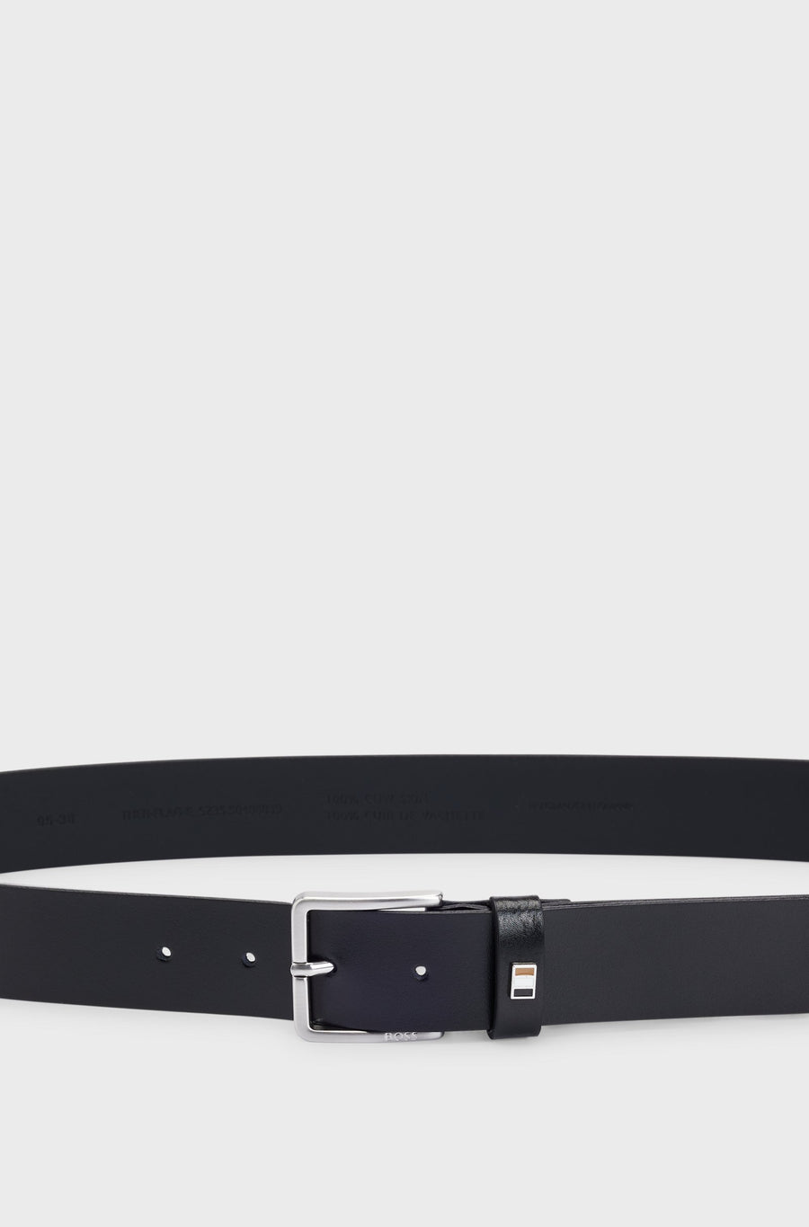 BOSS Italian Leather Signature-Stripe Belt – Black