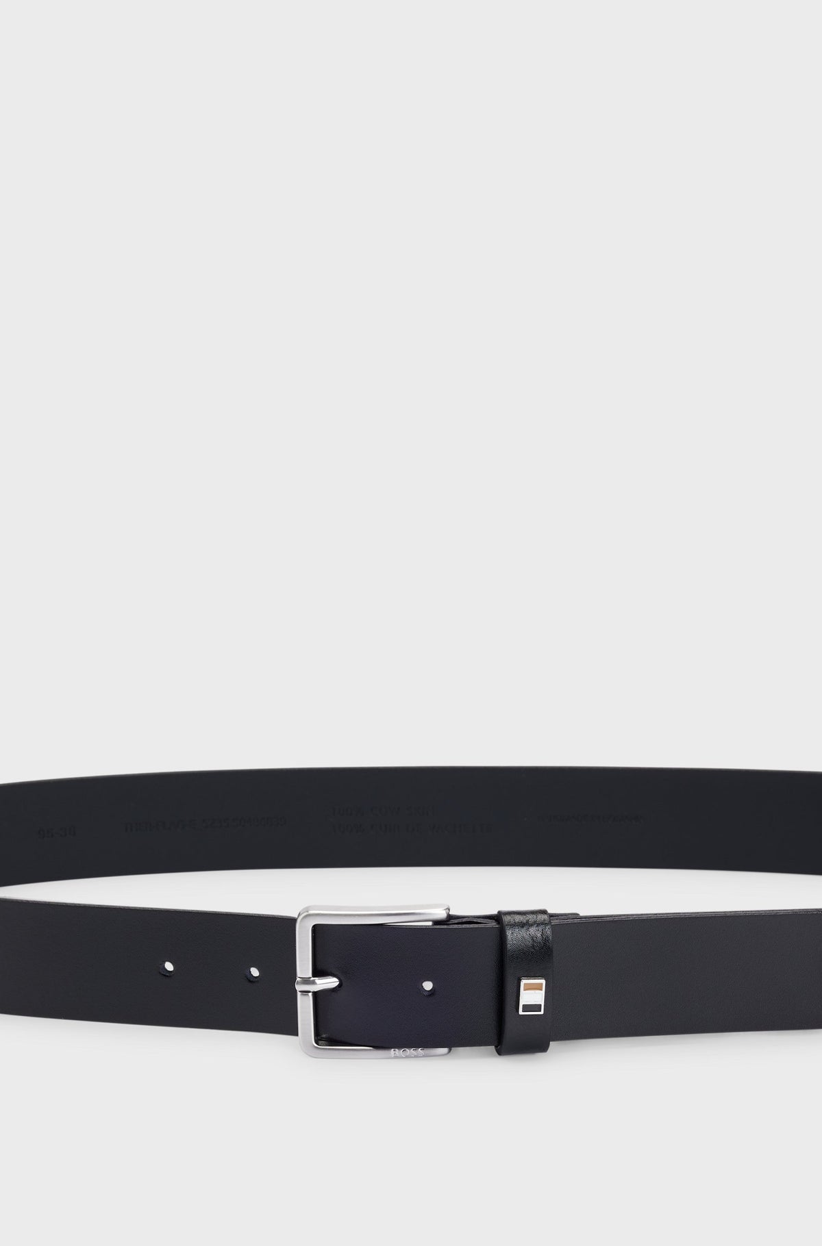 Boss Italian-Leather Belt with Signature-Stripe Keeper Trim - Black
