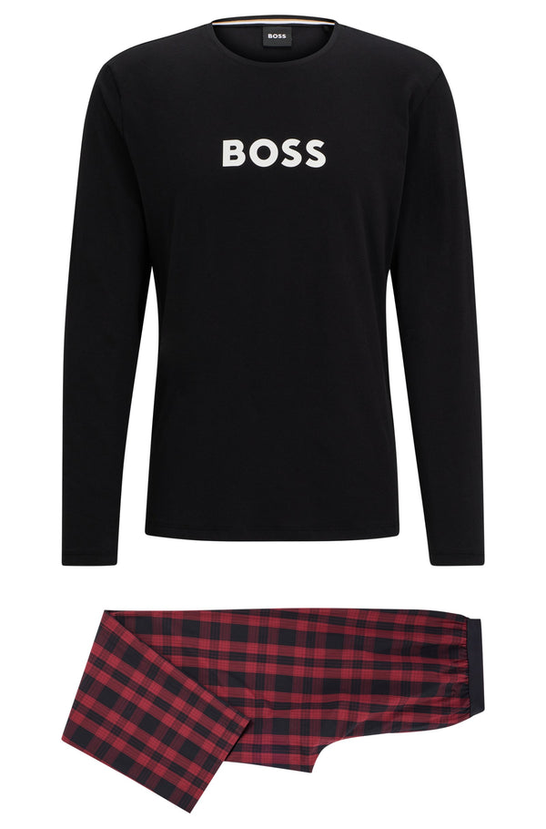 Boss Regular-Fit Pyjamas with Contrast Logos - Red