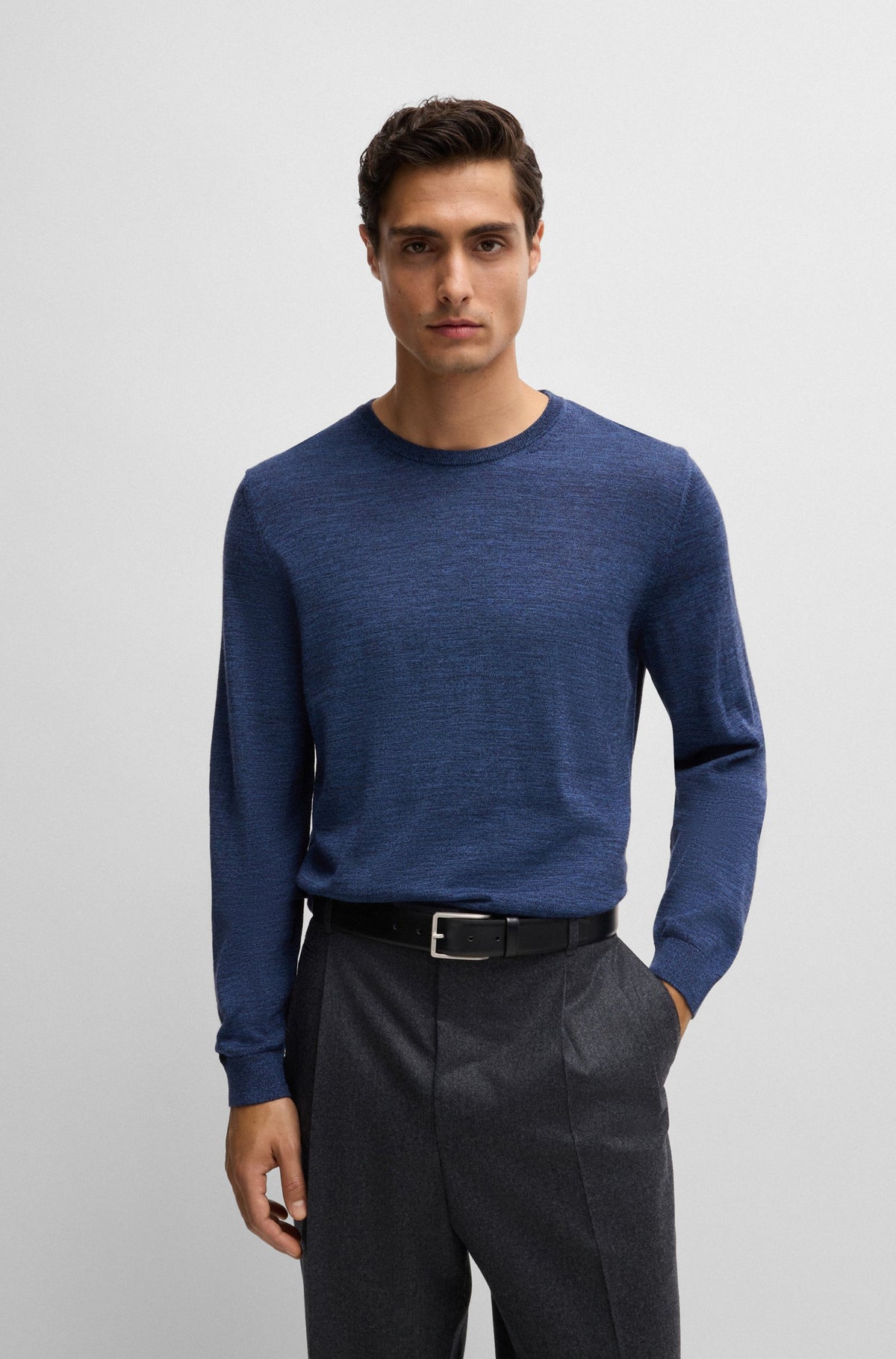 Boss Italian-Made Leather Belt with Engraved-Logo Buckle - Black