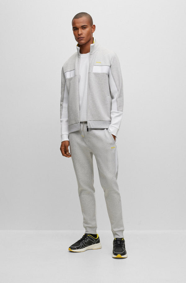 Boss Taped Trim Cotton-Blend Full Zip Sweatshirt - Grey