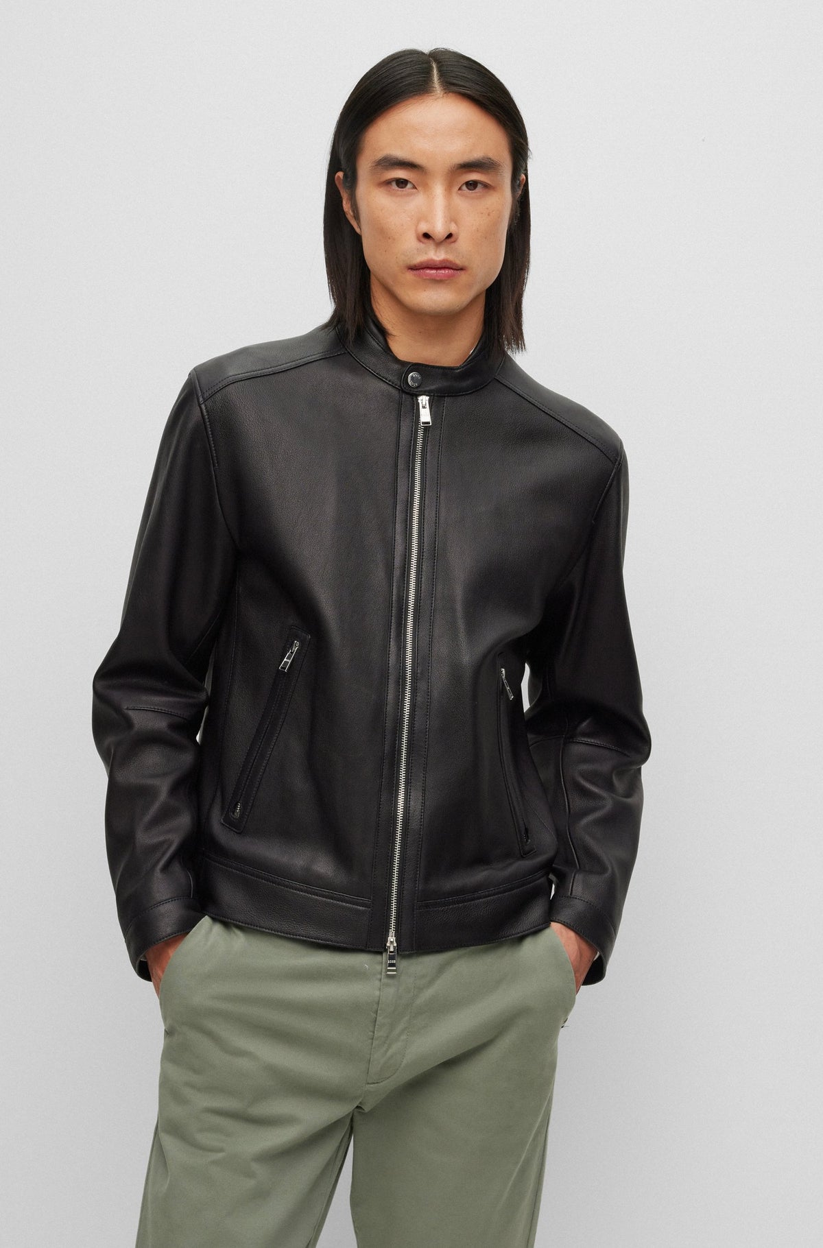 Boss 'Monty' Lamb Leather Regular-Fit Jacket - Black