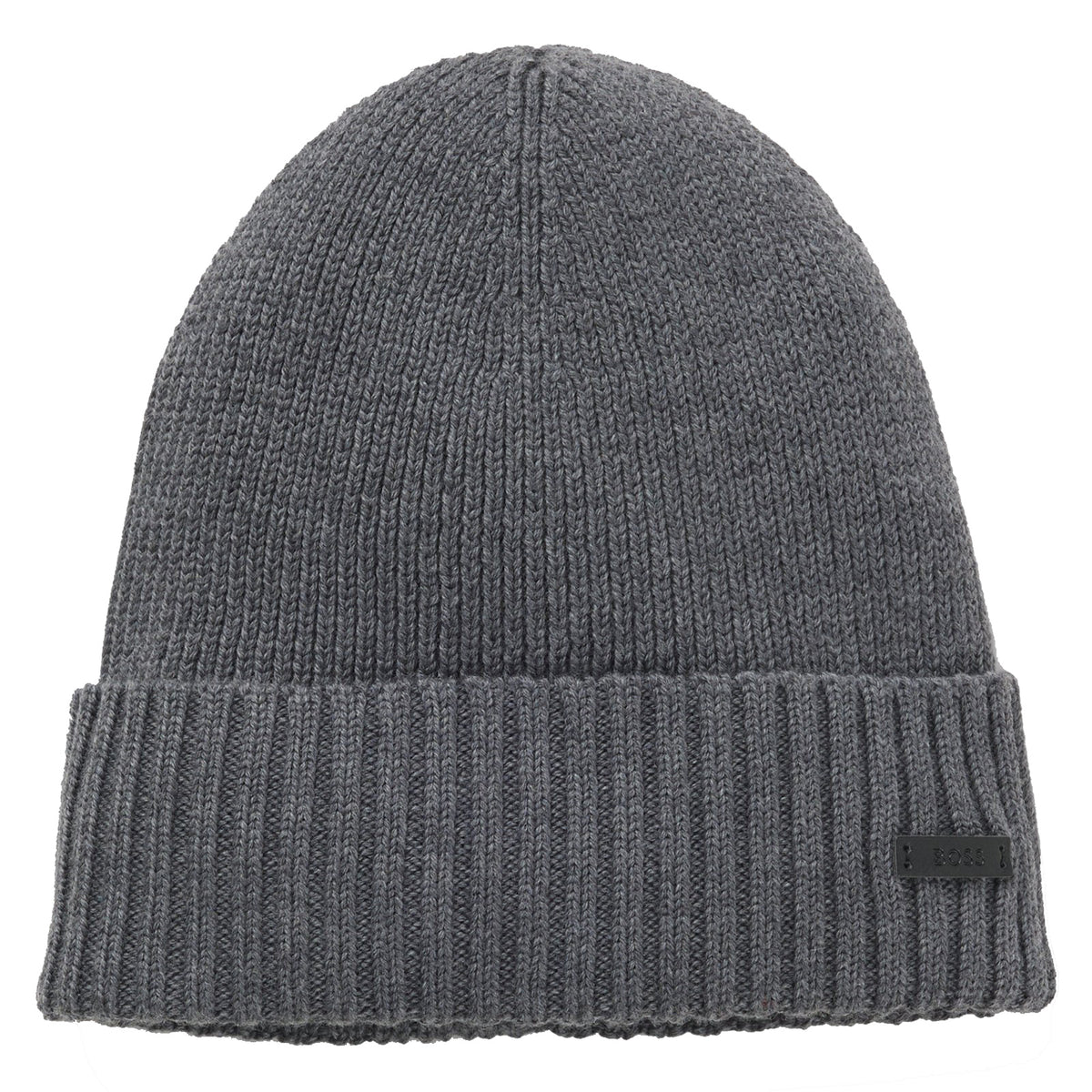 Boss Beanie hat in virgin wool with logo plaque - Grey