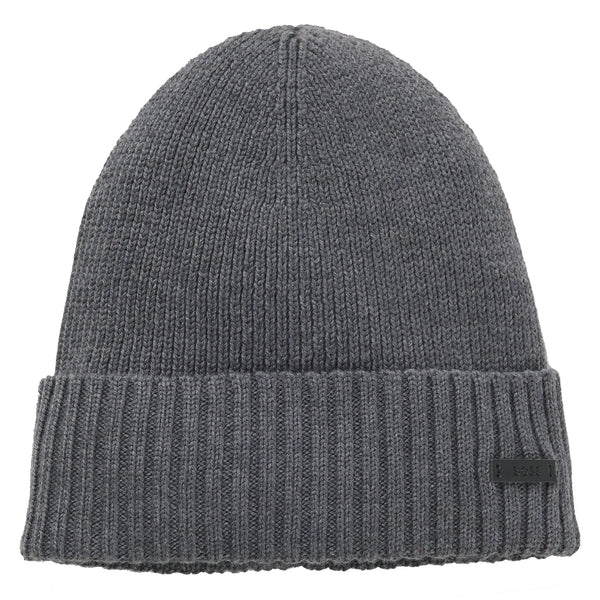 Boss Beanie hat in virgin wool with logo plaque - Grey