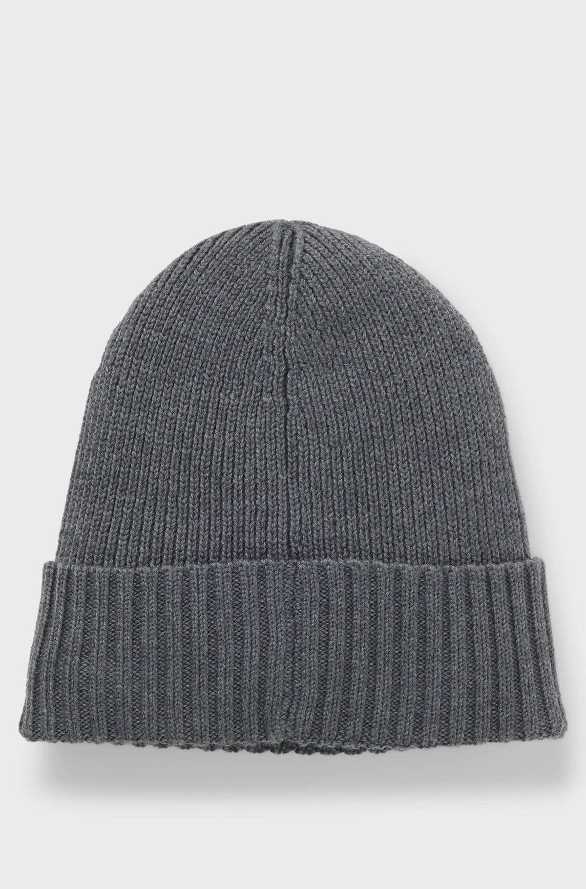 Boss Beanie hat in virgin wool with logo plaque - Grey