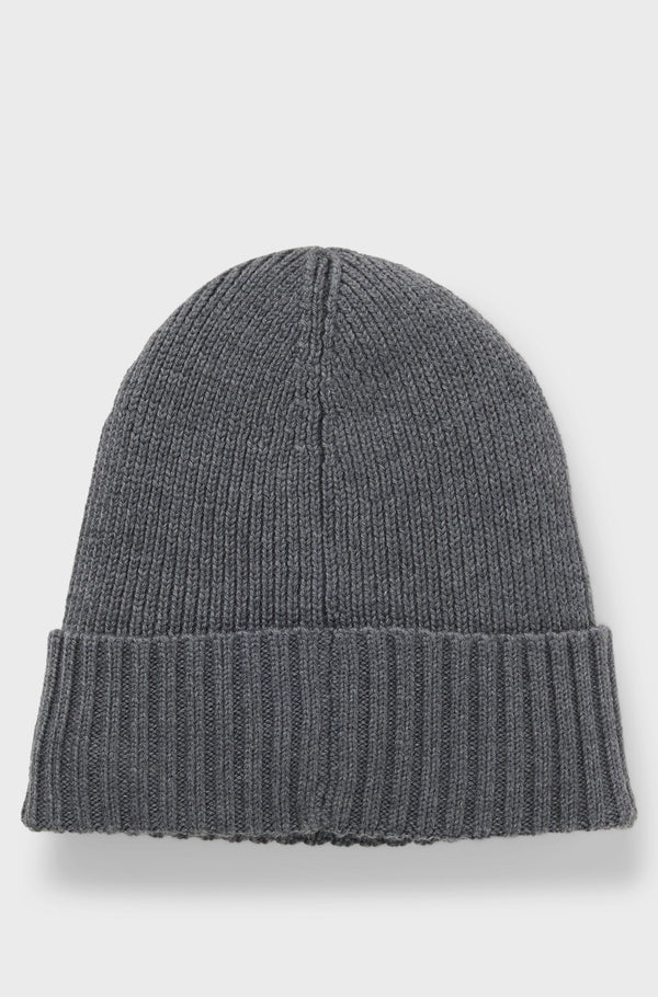 Boss Beanie hat in virgin wool with logo plaque - Grey