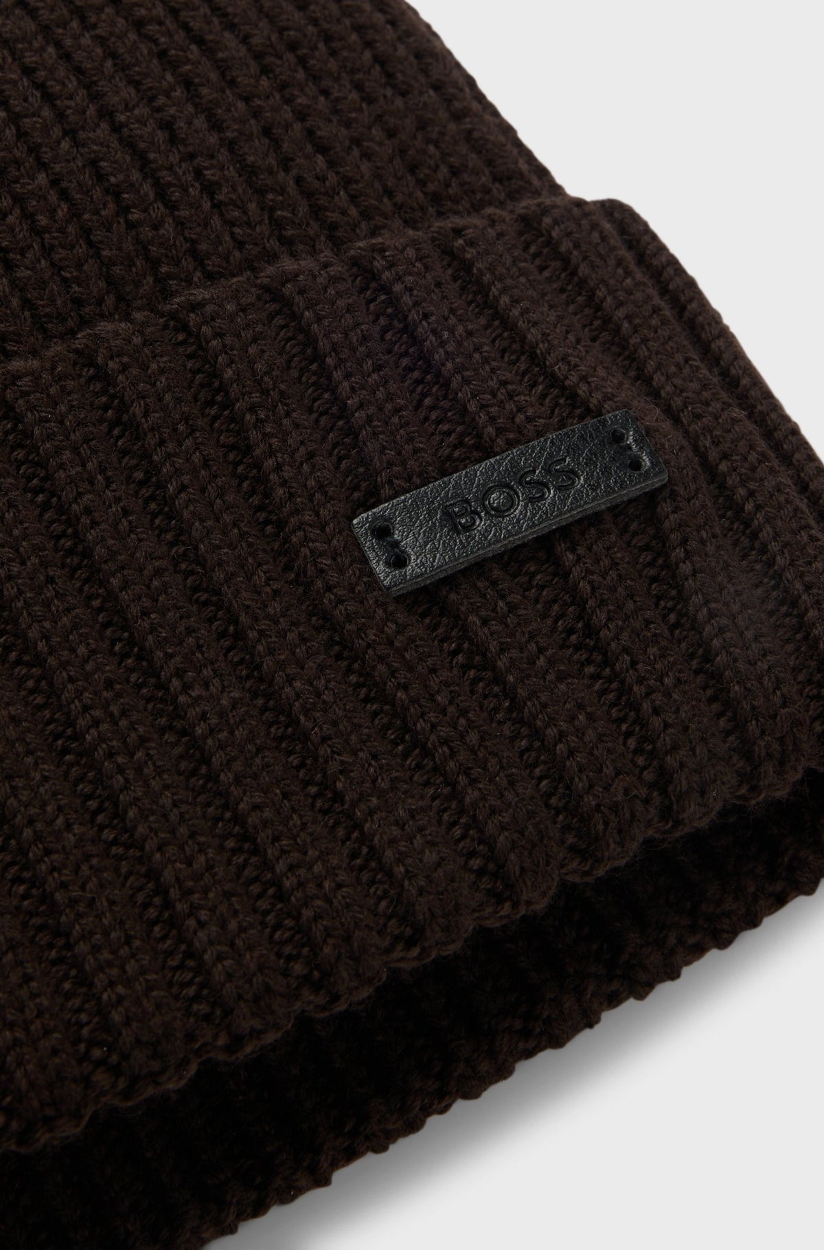 BOSS Virgin Wool Rib-Knit Beanie – Brown