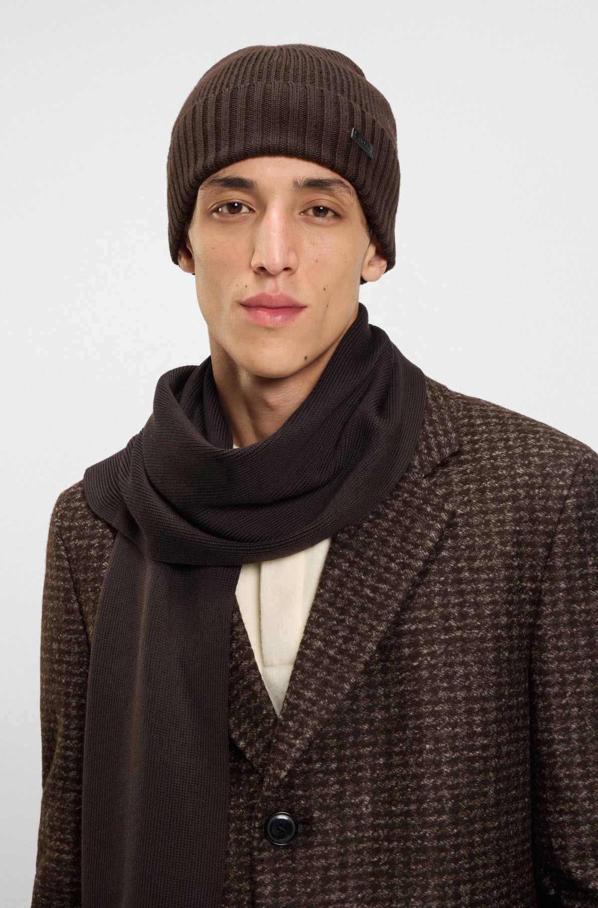 BOSS Virgin Wool Rib-Knit Beanie – Brown