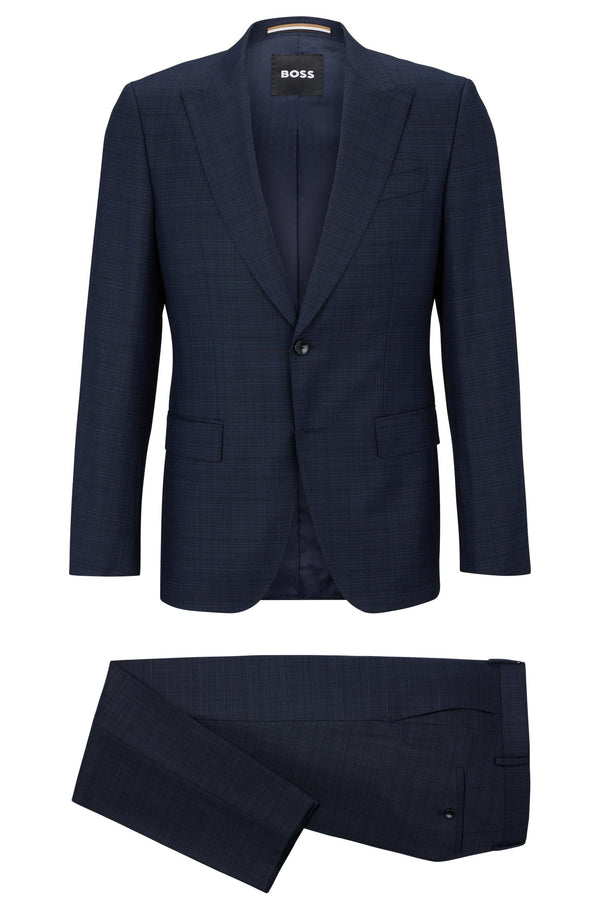 Boss Patterned Stretch Wool Slim-Fit Suit - Navy