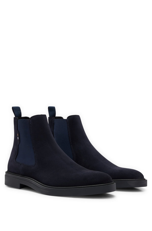 Boss Signature Stripe Suede Chelsea Boots - Navy