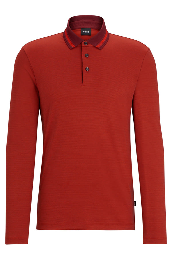 Hugo Boss Long Sleeved 'Pleins' Polo Shirt - Red
