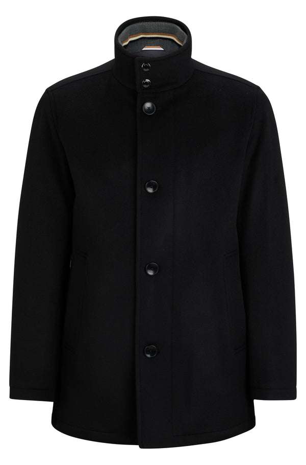 Hugo Boss Relaxed Fit Coxtan High Collar Coat in Wool and Cashmere - Black