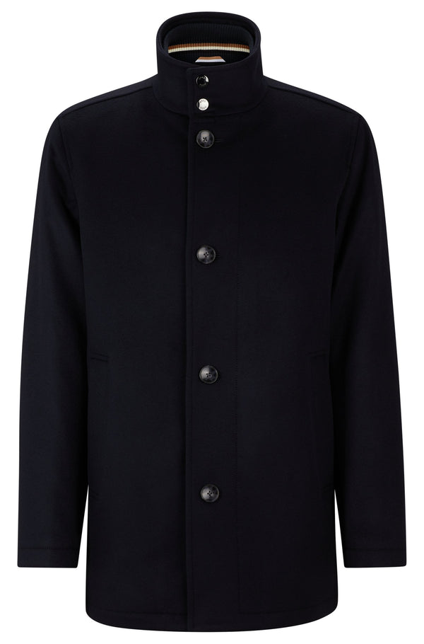 Hugo Boss Relaxed Fit Coxtan High Collar Coat in Wool and Cashmere - Blue