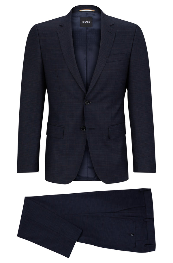 Hugo Boss Two Piece Plain Check Slim Fit Suit - Blue