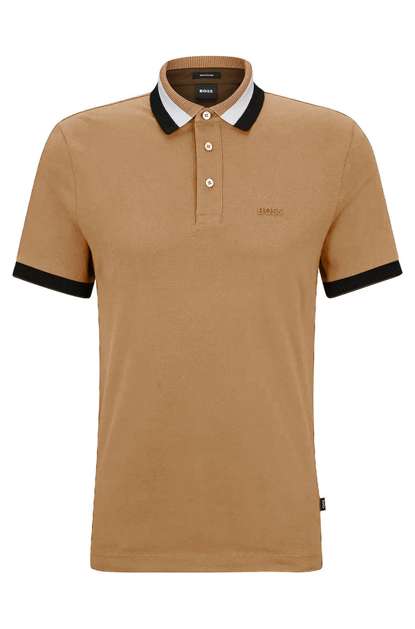 Boss Mercerised-Cotton Signature Stripe Polo Shirt - Beige